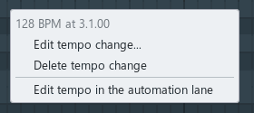 Right-click menu of a tempo flag